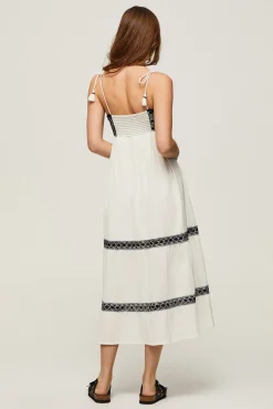 Pepe Jeans Vestido De Tirantes Largo Con Detalles En Negro. Marfil