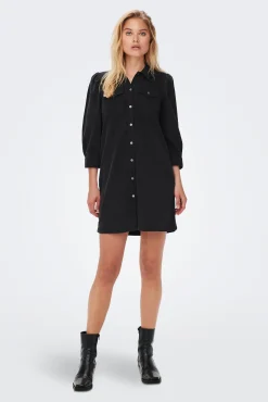 Only Vestido Denim Manga Larga Negro Best