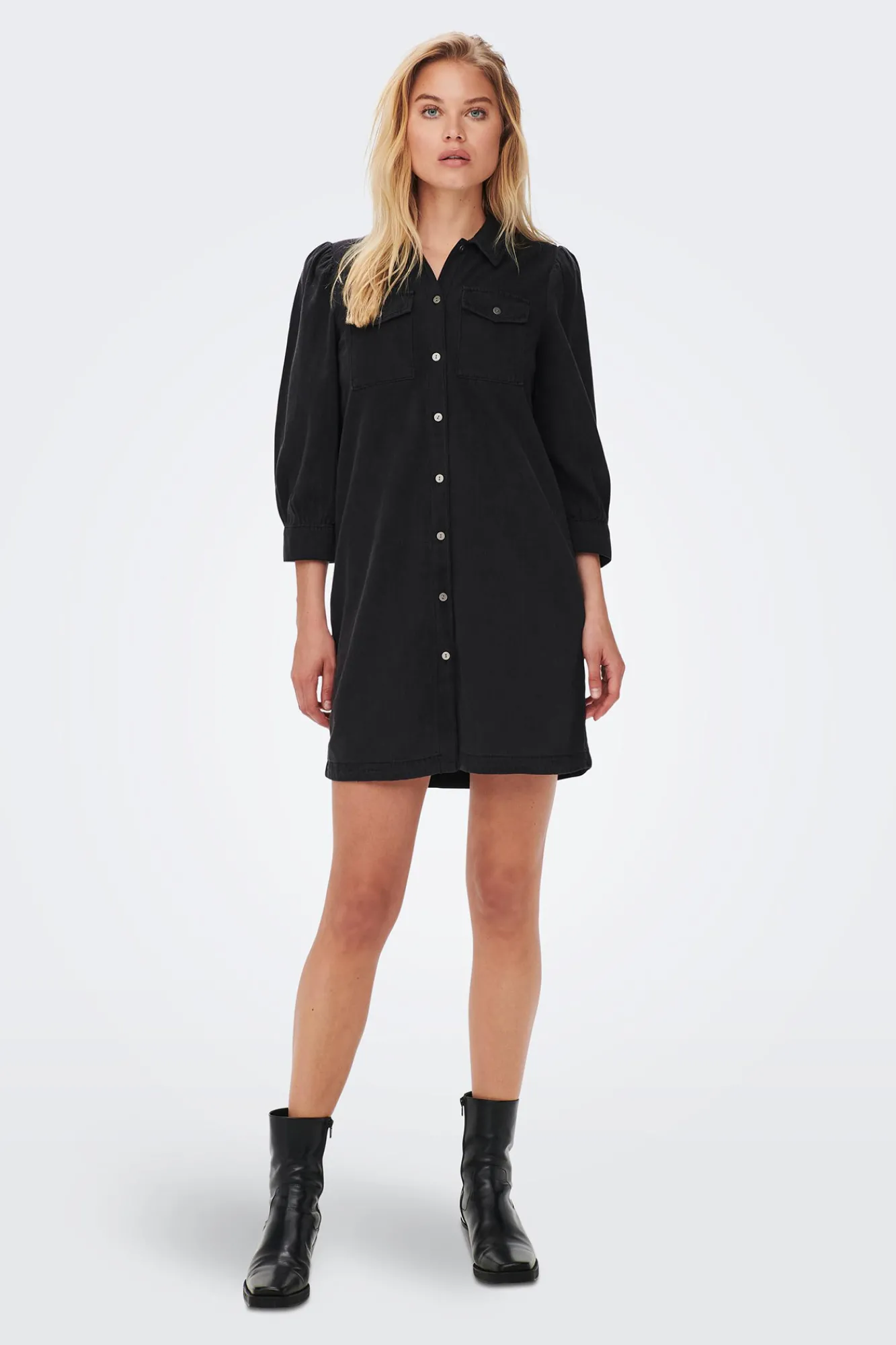 Only Vestido Denim Manga Larga Negro Best