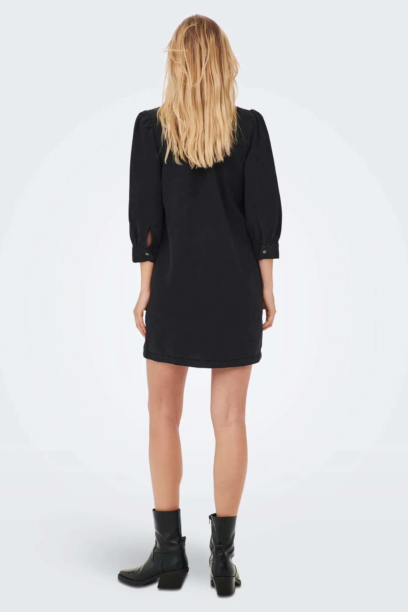 Only Vestido Denim Manga Larga Negro Best