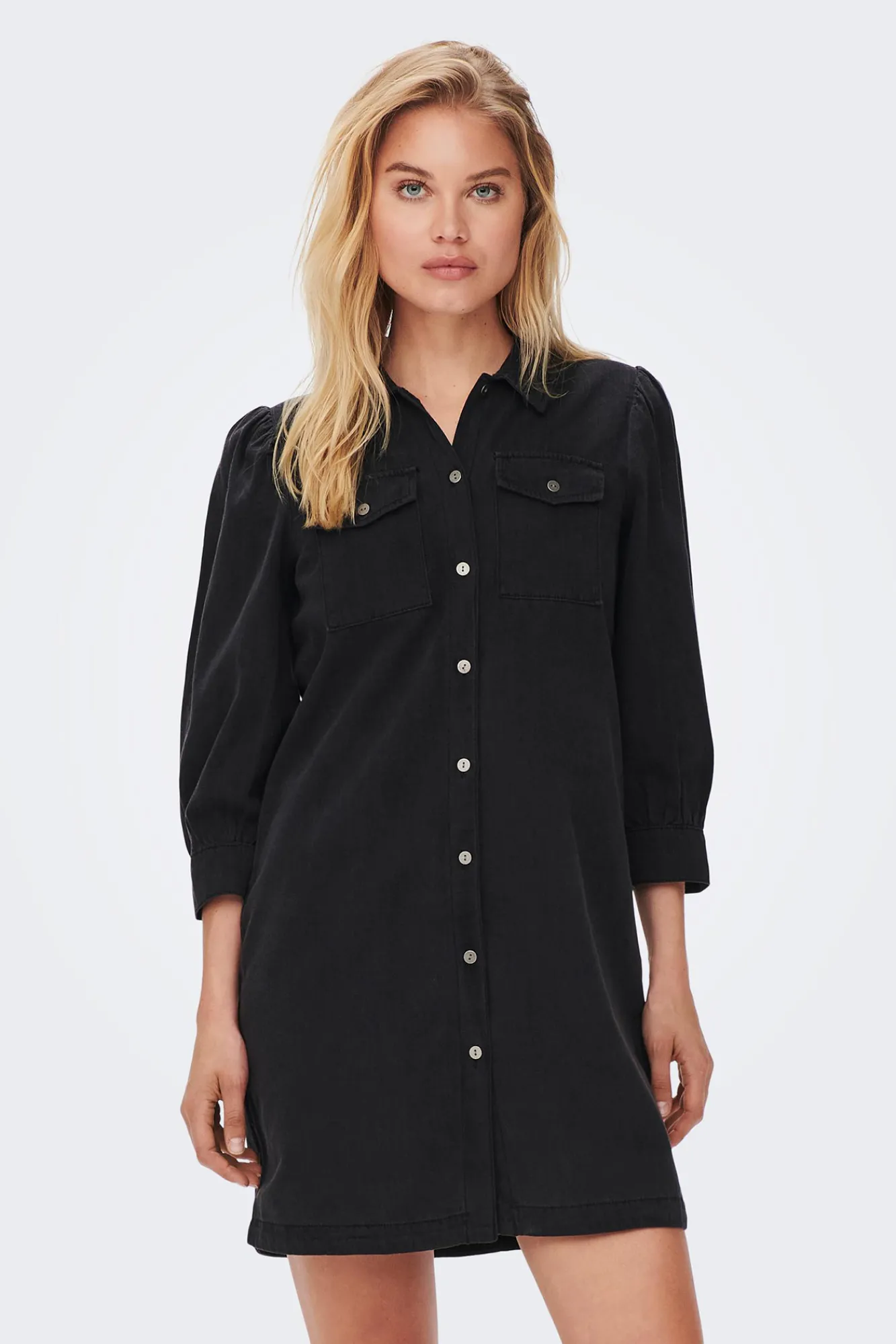 Only Vestido Denim Manga Larga Negro Best