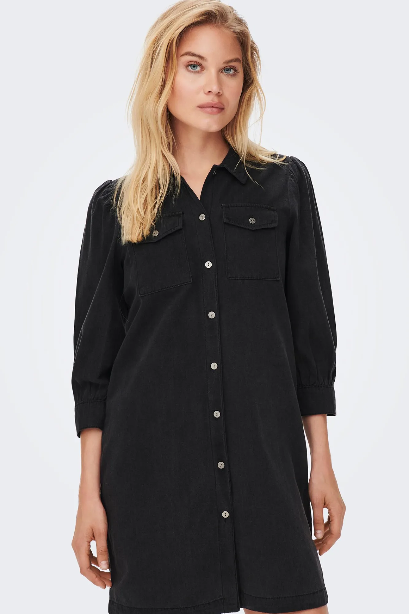 Only Vestido Denim Manga Larga Negro Best