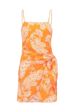 Only Vestido Detalle Lazo Con Lino Naranja New