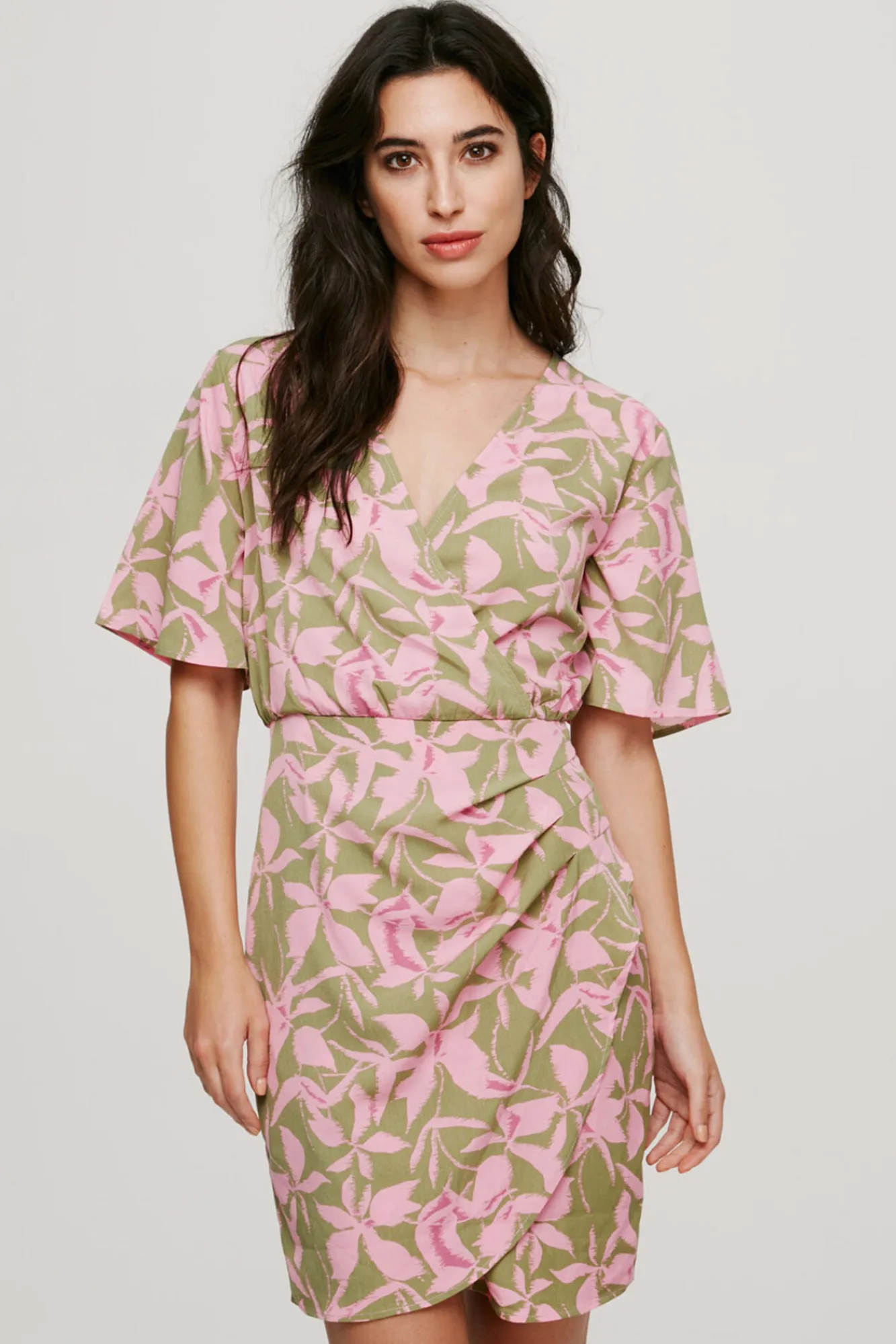 Vila Vestido Envolvente De Manga Corta Verde Hot