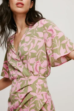 Vila Vestido Envolvente De Manga Corta Verde Hot