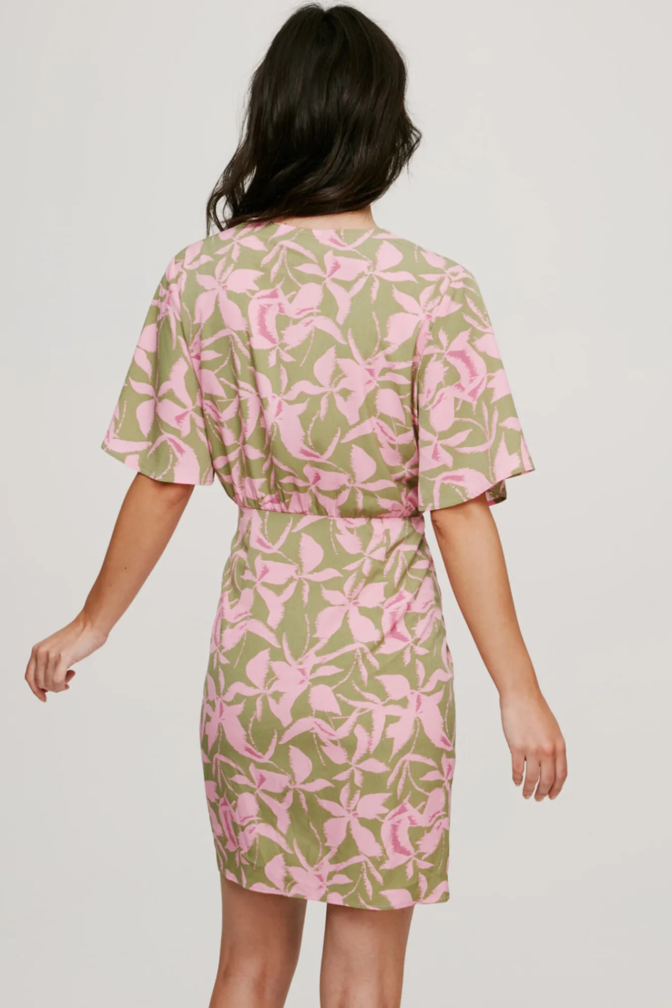 Vila Vestido Envolvente De Manga Corta Verde Hot