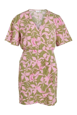 Vila Vestido Envolvente De Manga Corta Verde Hot