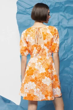 * Vestido Escote Espalda Lino Algodon Naranja Online
