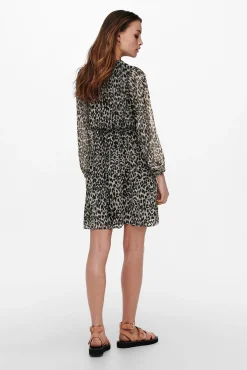 Only Vestido Escote Pico Beige Medio Best