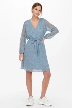 Only Vestido Escote Pico Azul Medio Best