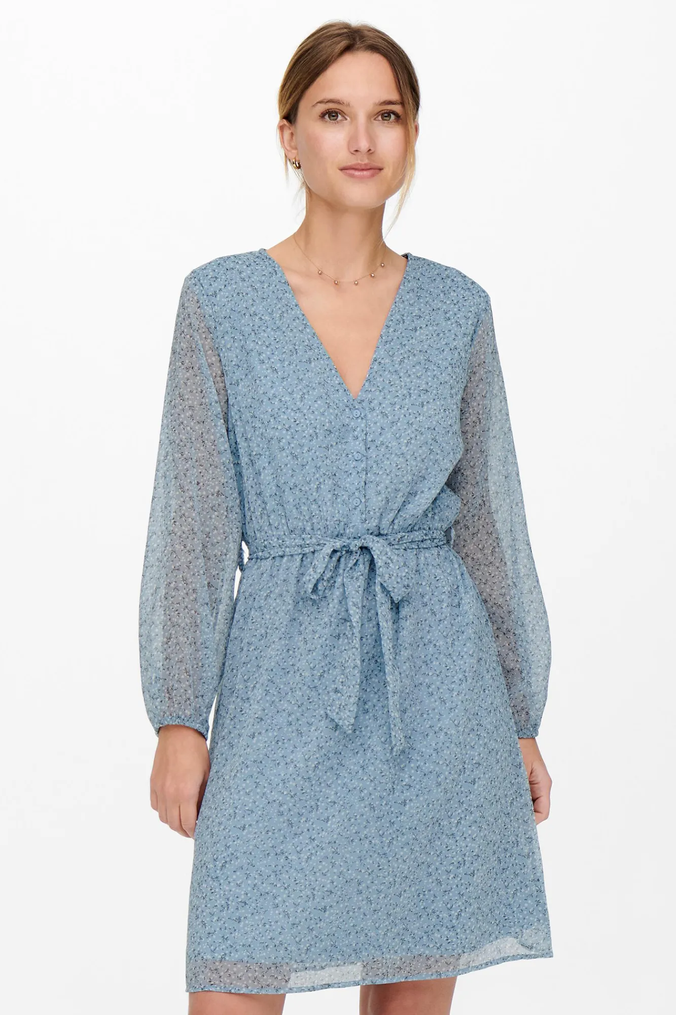 Only Vestido Escote Pico Azul Medio Best