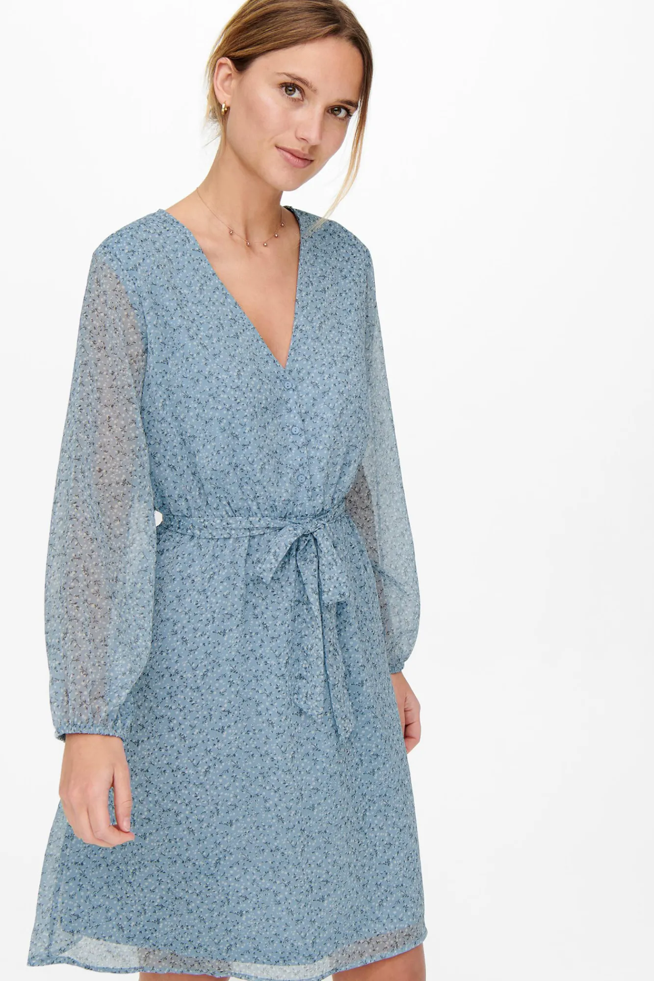 Only Vestido Escote Pico Azul Medio Best