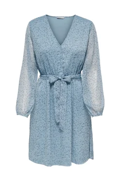 Only Vestido Escote Pico Azul Medio Best