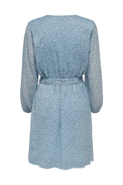 Only Vestido Escote Pico Azul Medio Best