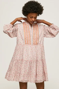 Pepe Jeans Vestido Estampado Corto Con Manga Larga. Multicolor New