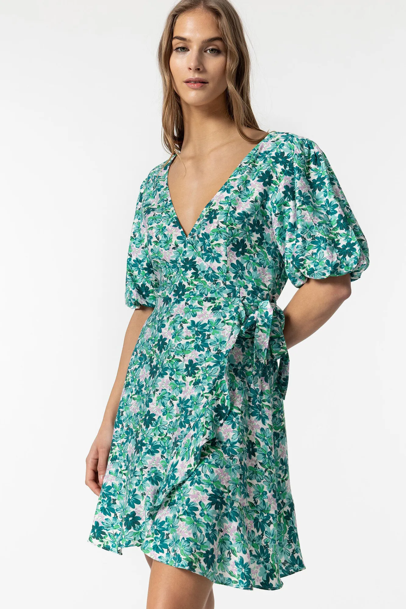 Tiffosi Vestido Estampado Floral Cruzado Verde Discount