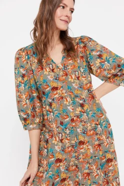 Cortefiel Vestido Estampado Flores Estampado Verde Online