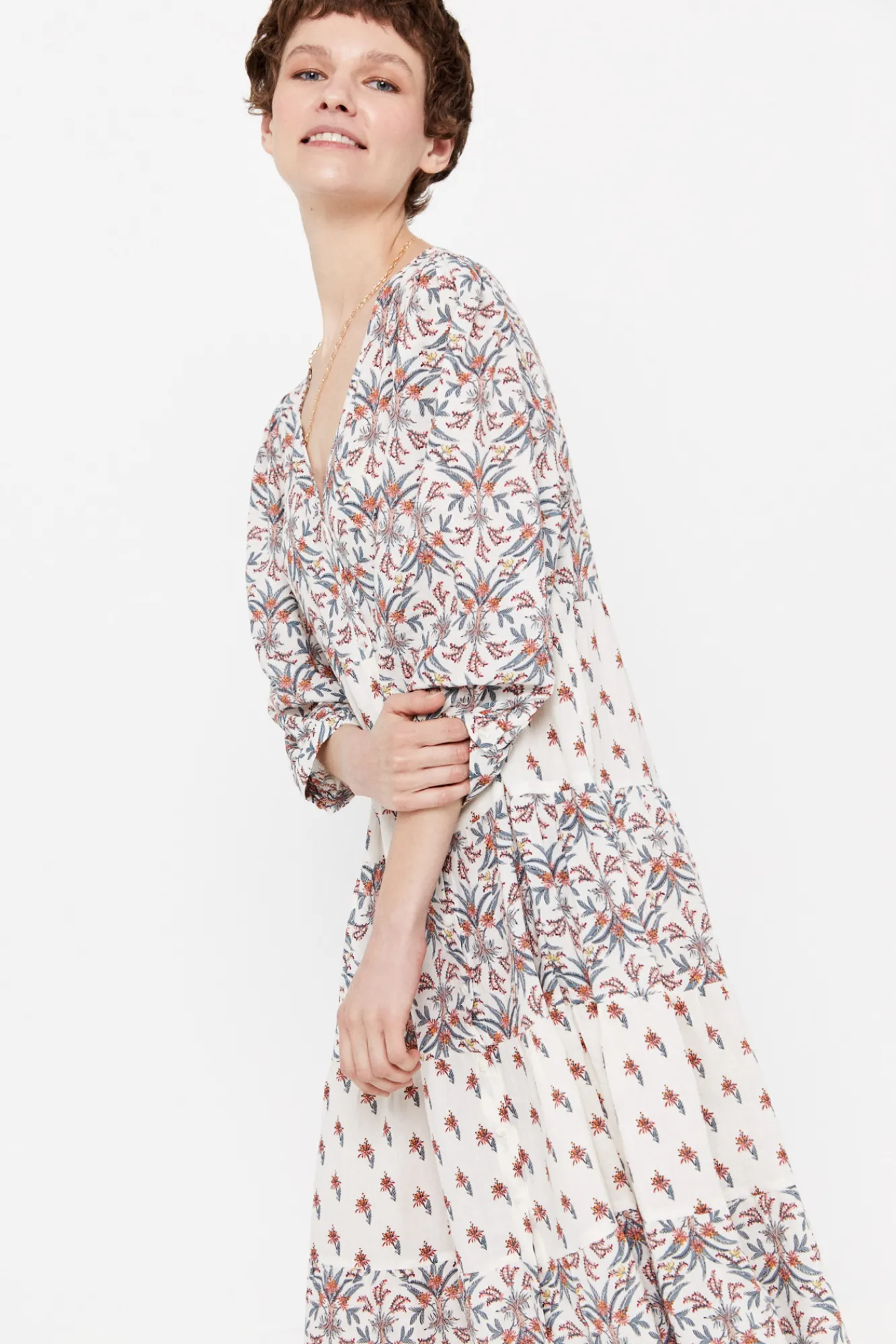 Cortefiel Vestido Estampado Flores Estampado Blanco Best