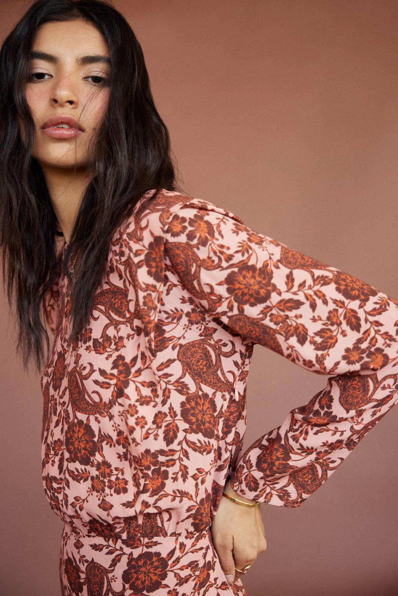 Slowlove Vestido Estampado Manga Larga Estampado Beige Best