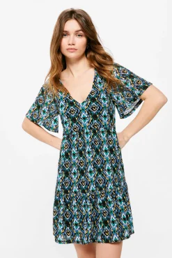 * Vestido Estampado Volumen Estampado Azul Online