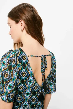 * Vestido Estampado Volumen Estampado Azul Online
