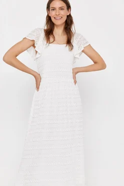 Cortefiel Vestido Estructura Calada Blanco Clearance