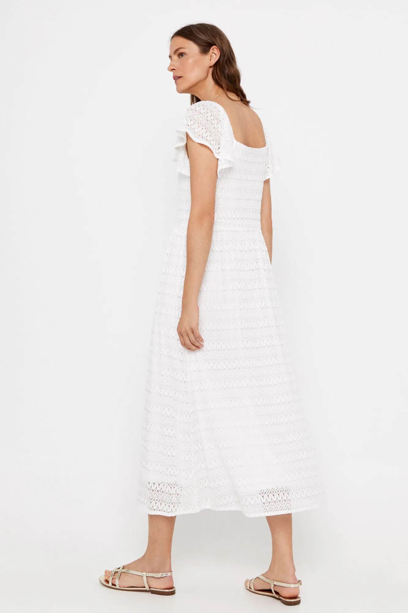 Cortefiel Vestido Estructura Calada Blanco Clearance