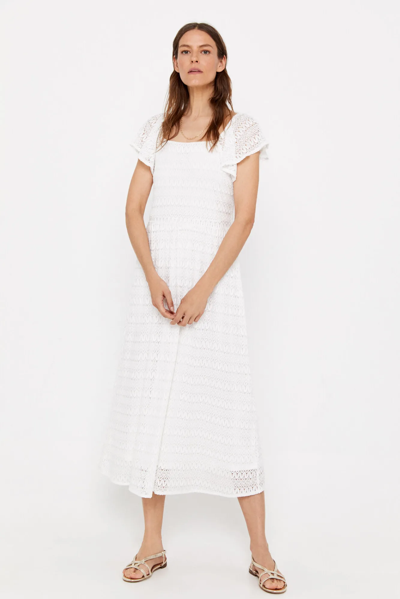 Cortefiel Vestido Estructura Calada Blanco Clearance