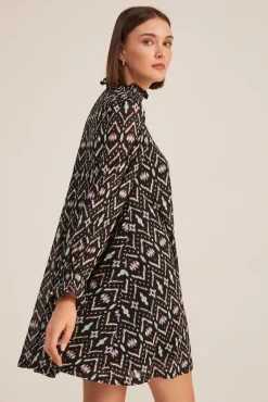 * Vestido Fluido Estampado Ikat Negro Best