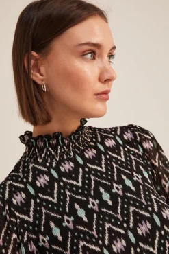 * Vestido Fluido Estampado Ikat Negro Best