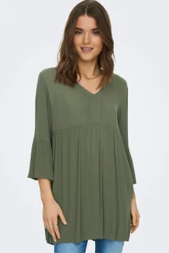 Only Vestido Fluido Media Manga Verde Discount