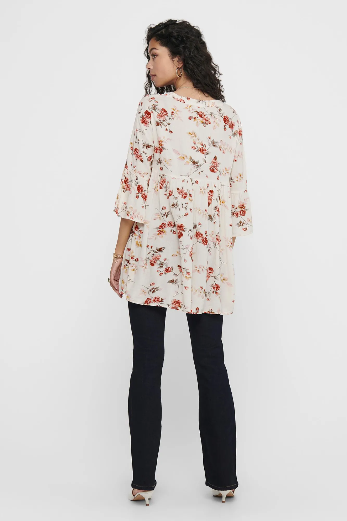 Only Vestido Fluido Media Manga Blanco Discount