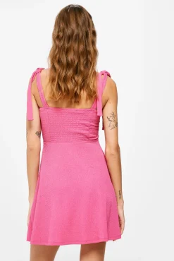 * Vestido Fucsia Tirantes Lazo Morado New