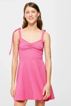 * Vestido Fucsia Tirantes Lazo Morado New