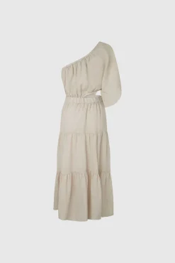 Pepe Jeans Vestido Largo Asimetrico De Lino. Beige Sale