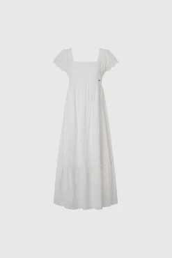 Pepe Jeans Vestido Largo Bordado Blanco Discount