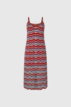 Pepe Jeans Vestido Largo Con Lino Y  Tirantes Zig Zag. Rojo Online