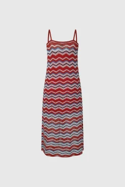 Pepe Jeans Vestido Largo Con Lino Y  Tirantes Zig Zag. Rojo Online