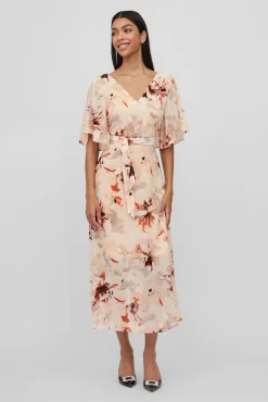Vila Vestido Largo De Manga Corta Rosa Online