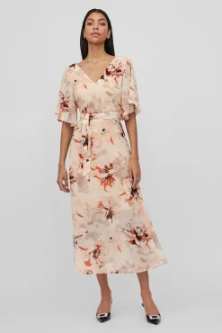 Vila Vestido Largo De Manga Corta Rosa Online