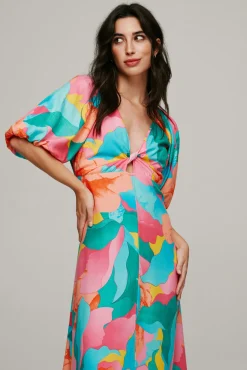 Vila Vestido Largo De Manga Corta Naranja Discount
