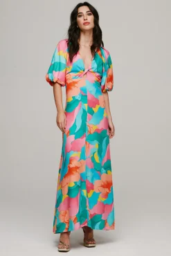 Vila Vestido Largo De Manga Corta Naranja Discount