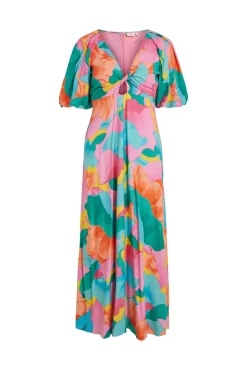 Vila Vestido Largo De Manga Corta Naranja Discount