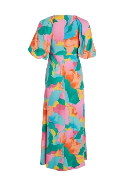 Vila Vestido Largo De Manga Corta Naranja Discount