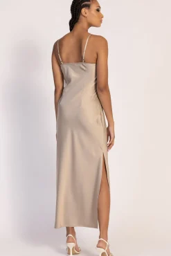 Pimkie Vestido Largo De Tejido Satinado Beige Best
