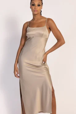 Pimkie Vestido Largo De Tejido Satinado Beige Best
