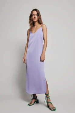 Vila Vestido Largo De Tirantes Satinado Lila Online