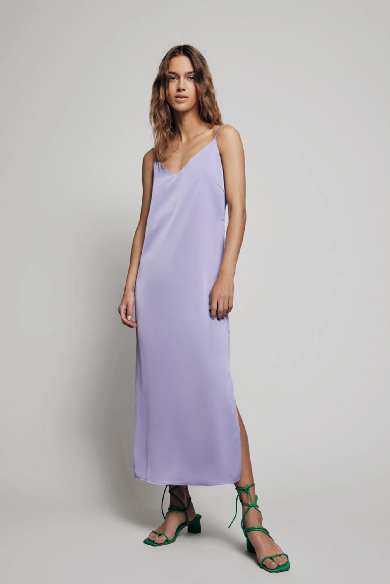 Vila Vestido Largo De Tirantes Satinado Lila Online