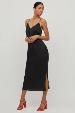 Vila Vestido Largo De Tirantes Satinado Negro Clearance
