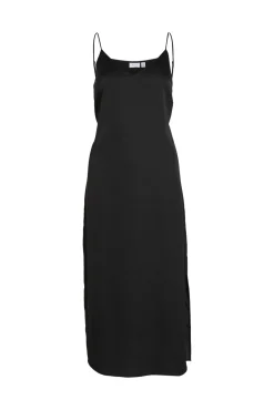 Vila Vestido Largo De Tirantes Satinado Negro Clearance